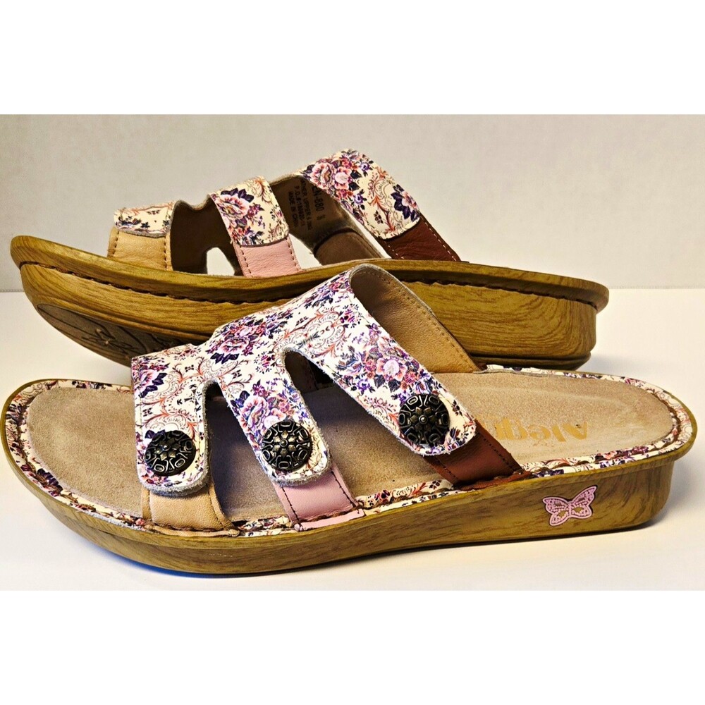 Alegria Venice Slides Floral Leather Comfort Sandals Sz 36 US 6 6.5 Cottagecore